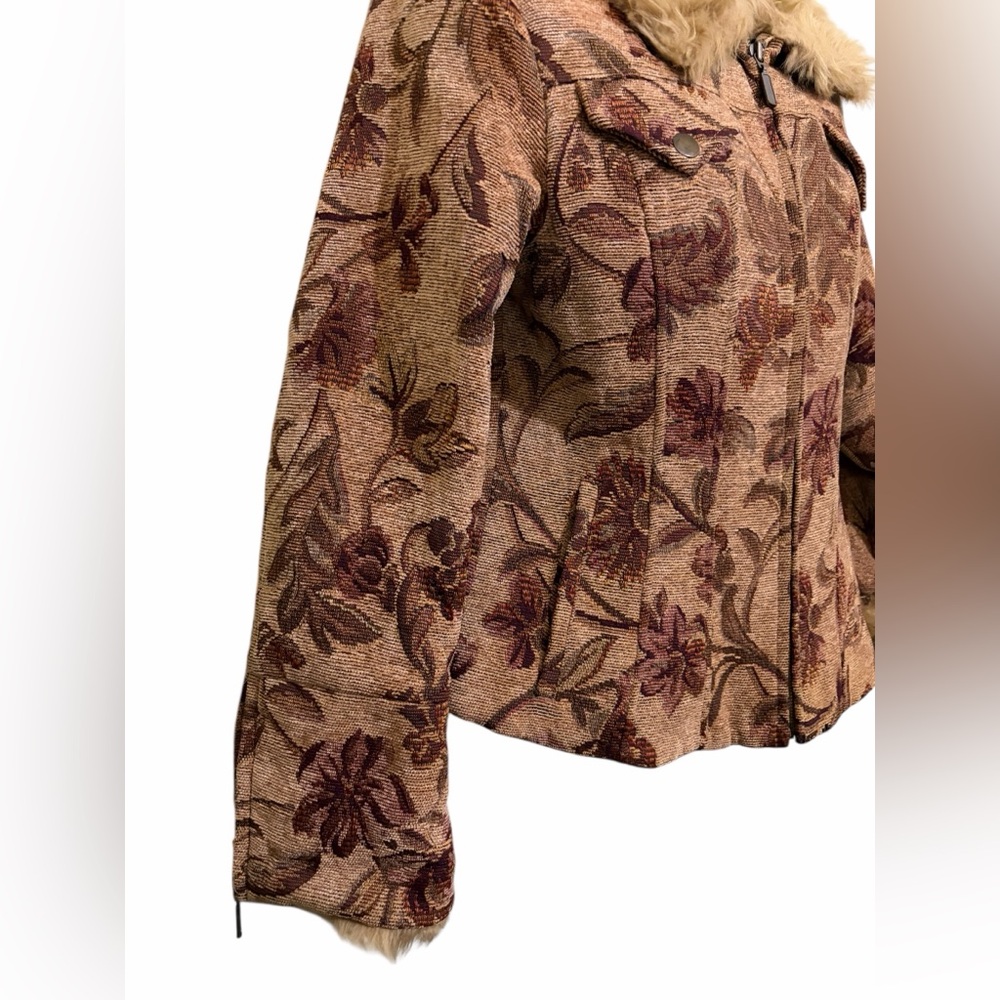 Penny Lane Tapestry Faux Fur Trim SZ S Y2K Boho Western Festival Streetwear VTG - Picture 5 of 12